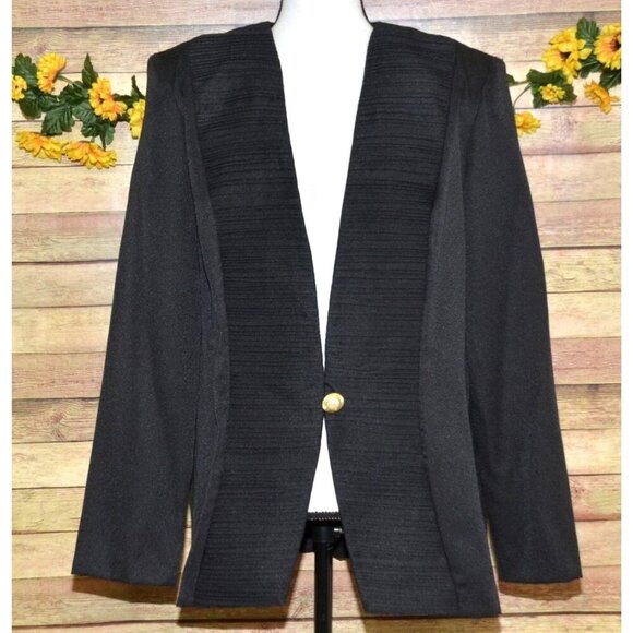 Vintage 2 Piece Black Suit Jacket & Skirt Pearl Button Size 16 Classy Old Money - Picture 2 of 13